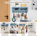 Key Holder Wall Mount with Mail Organizer, 6 Hooks & Shelf - Image 2