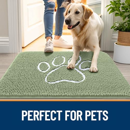 OLANLY Dog Door Mat for Muddy Paws 30x20, Paw Print Design Chenille Mud Mat - Image 6