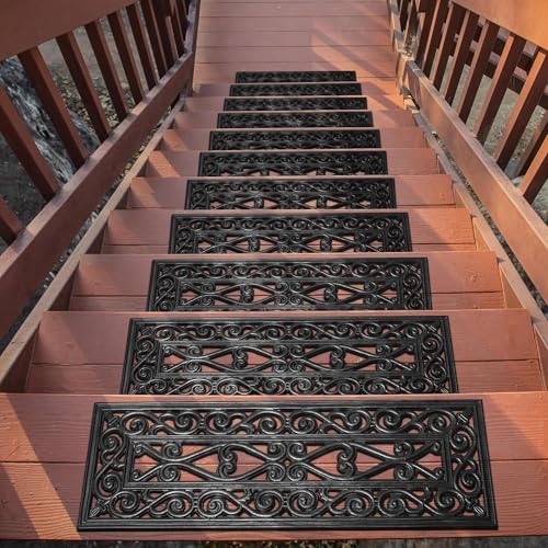 Ottomanson Outdoor Rubber Stair Treads – Scroll Latice Heavy-Duty Non-Slip by Ottomanson