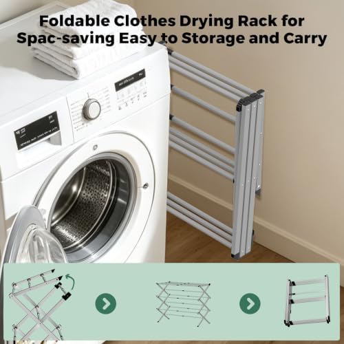 BAKON Space Saving Foldable Clothes Drying Rack, Extendable Rustproof Laundry - Image 7