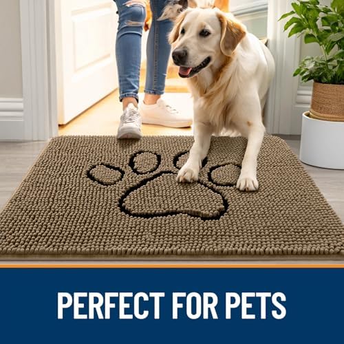 OLANLY Dog Door Mat for Muddy Paws 40x32, Paw Print Design Chenille Mud Mat - Image 6