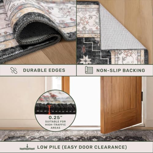 Black Boho Washable 3x6 Large Kitchen Runner Rug, Indoor Entryway Home Office - Image 5