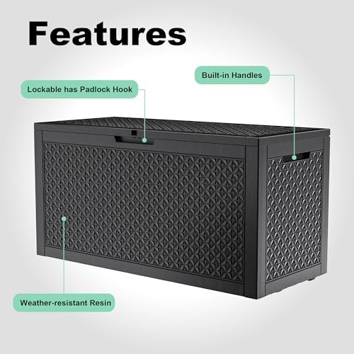 PatioZen 121 Gallon Resin Deck Box, Lockable Outdoor Storage Box - Image 3