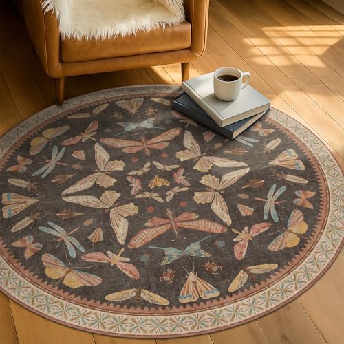 Boho Brown Round Rug 5ft, Soft Washable Throw Carpet - Image 3
