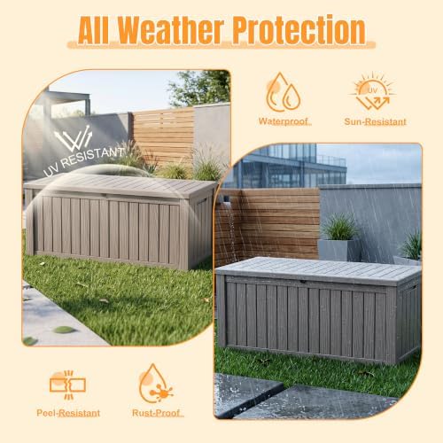 Outdoor Storage Box, 240 Gal Waterproof Resin Deck Box w/Support Rod - Image 2