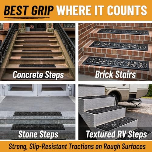 Ottomanson Outdoor Rubber Stair Treads – Scroll Classic Heavy-Duty Non-Slip - Image 4