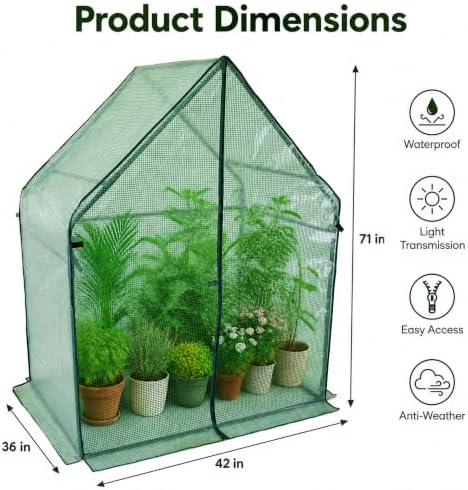 Gardzen Small Walk-in Greenhouse, Reinforced PE Cover - Image 2