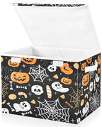 Bolaz Storage Bins with Lids and Handles, Halloween Seamless Pumpkins Spider by Unknown