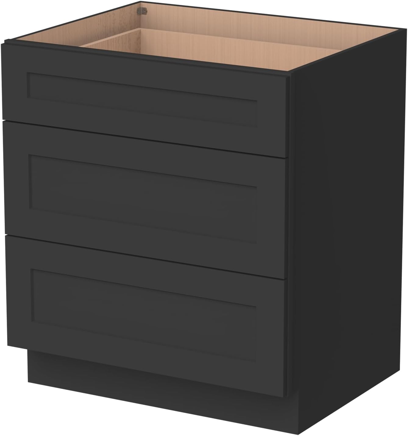 Shaker Style Charcoal Black RTA Base Cabinet -Solid Wood 3-Drawer Design with Soft Close Feature, 18" W x 24" D x 34.5" H, Perfect for Standalone Use or Kitchen Cabinet Combinations