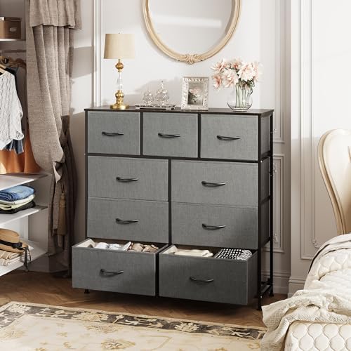 WLIVE Tall Dresser for Bedroom, 9 Drawer Chest of Drawers, Dark Grey - Image 2
