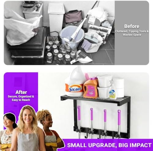 Heavy Duty Broom Holder Wall Mount, All-Metal Mop Rack - Image 5