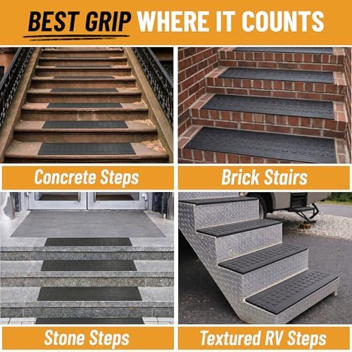 Ottomanson Outdoor Rubber Stair Treads – Coin Heavy-Duty Non-Slip Stair Mats – - Image 4
