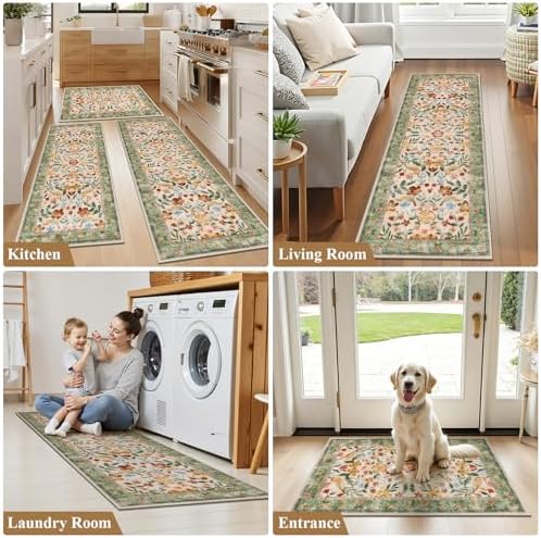 HEBE Boho Kitchen Rugs Set of 3, Non Slip Washable Kitchen Mats - Image 7