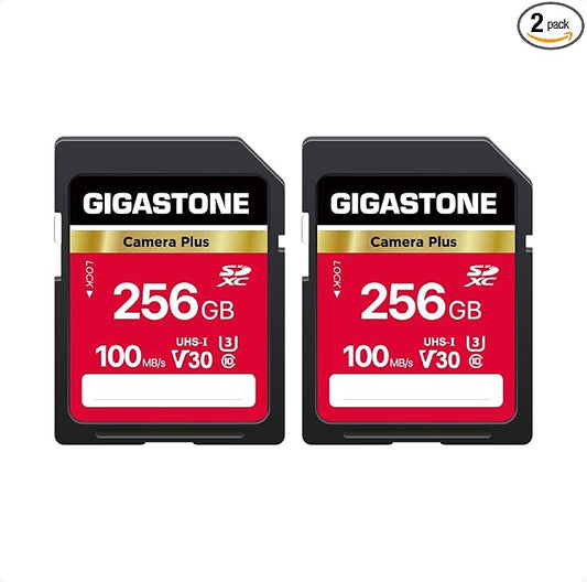 GIGASTONE 256GB SD Card 2-Pack, Camera Plus, UHS-I V30 SDXC Memory Card High by Gigastone