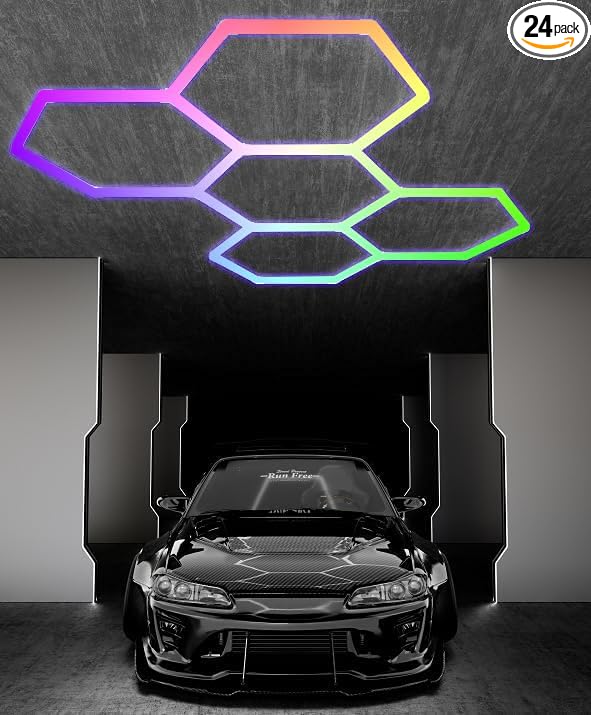 RGB 5 Pack Hexagon, 24 Pack Tube Lights, RGB Garage LED Tube Light, 358 Color by LEDENERGYPLUS