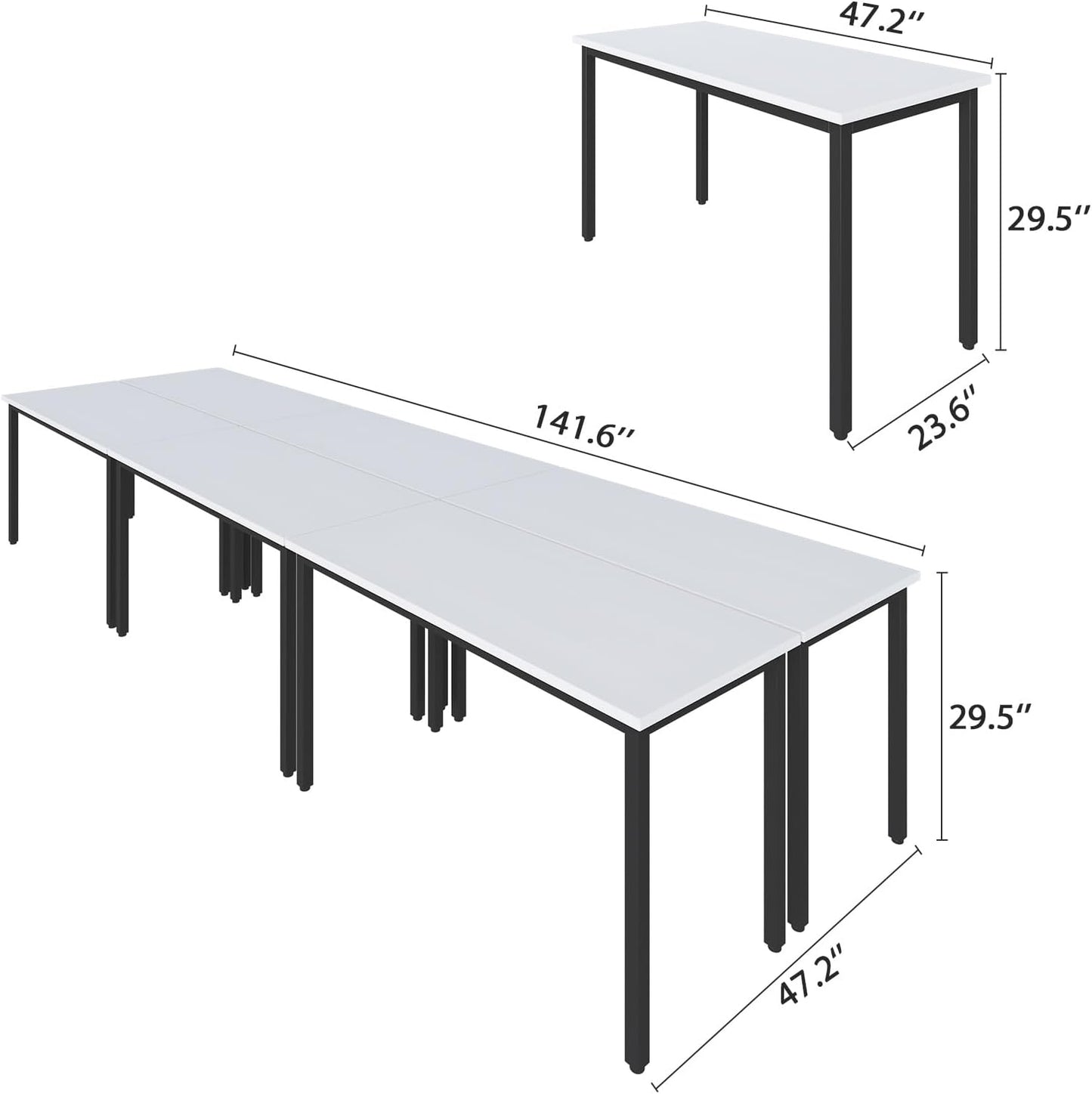 Bonzy Home Conference Tables 12ft Office Computer Desk for Meeting Room Study Writing Printer Table Save Space Design for 14 People 6PCS 141.6"x47.2"x29.5", White