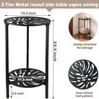 2-Tier Metal Round Side Table Black Accent Coffee Tables Small Space Corner - Image 3