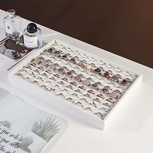 Coward 2Pcs/Set Stackable Ring Organizer Tray Beige Velvet Ring Earring Stud - Image 4