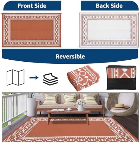 Waterproof Outdoor Rug 9x12 Ft, Reversible Plastic Straw Rug, Portable Carpet - Image 2