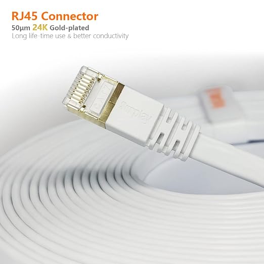 Cat7 15FT Ethernet Cable Flat-White-10Gbps Ultra Slim High Speed Double Shielded - Image 8