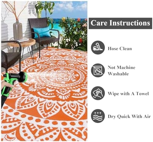 Bsmathom Waterproof Outdoor Rug 6'x9' Reversible Boho Plastic Straw Patio Deck - Image 6