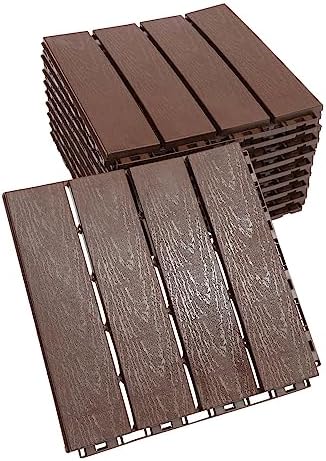 12"x12" Interlocking Deck Tiles, Modern Plastic Wood Outdoor Flooring Tiles by Unknown