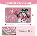 Pink Winter Snowman Welcome Front Door Mat, Let It Snow Cardinal - Image 3