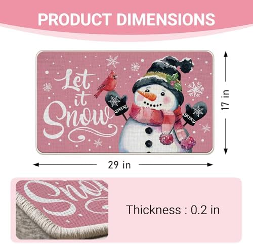 Pink Winter Snowman Welcome Front Door Mat, Let It Snow Cardinal - Image 3
