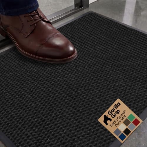 GORILLA GRIP Traffic Guard Indoor Outdoor Heavy Duty Door Mat, 29x17 Black by GorillaGrip