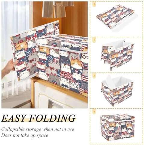 Bolaz Storage Bins with Lids and Handles, National Flag Cat Pattern Storage Box - Image 4