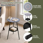 2-Tier Metal Outdoor Side Tables Set of Two 13.5" Round End Tables - Image 4