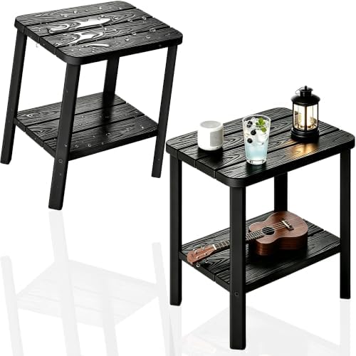 Adirondack Square Outdoor Side Table, 2-Tier Storage Weather Resistant HDPE by NBYSGO