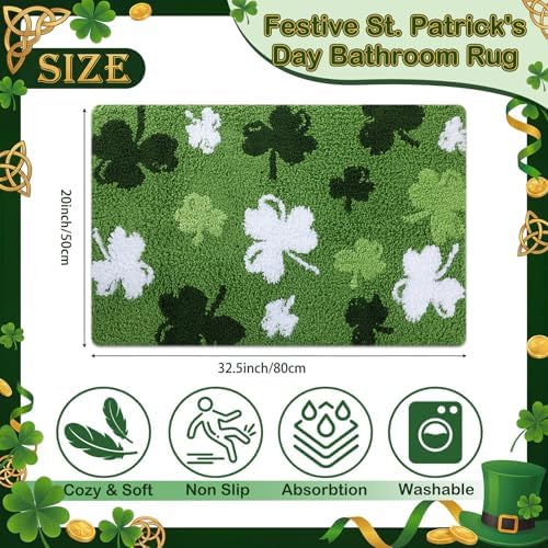Capoda St. Patrick's Day Bathroom Rug 20 x 30 Inch Green White Shamrock Door - Image 2