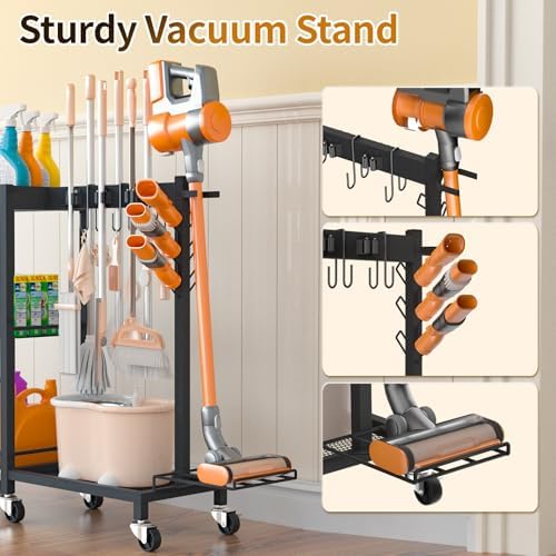 Broom Holder with Cleaning Supplies Organizer, 30.7"Wx11.8"Dx34.6"H - Image 5