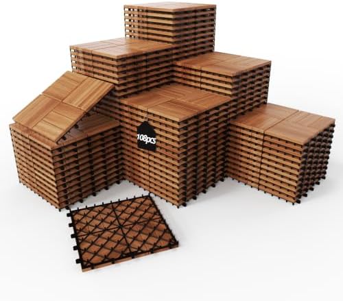 Solid Acacia Wood Interlocking Deck Tiles Snap Together Floor by KIPONURA