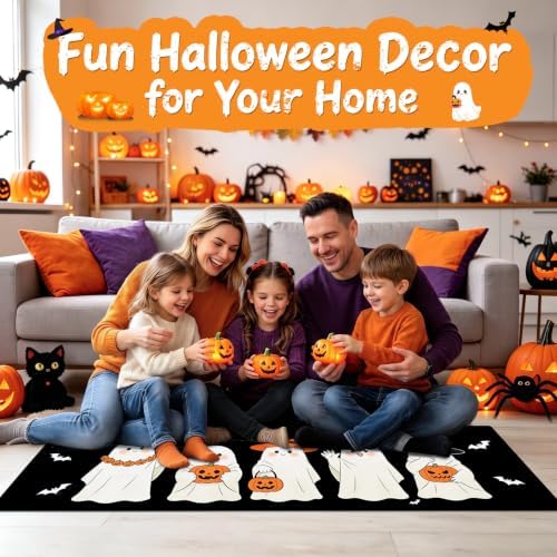 Halloween Kitchen Rugs Set of 3, Witch Hat Ghost Kitchen Mat, Spooky Rugs - Image 2