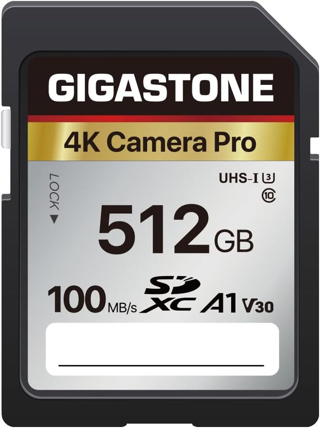 【5-Years Data Recovery】 GIGASTONE SD Card 512GB Memory Card 4K Pro Series Speed by Gigastone