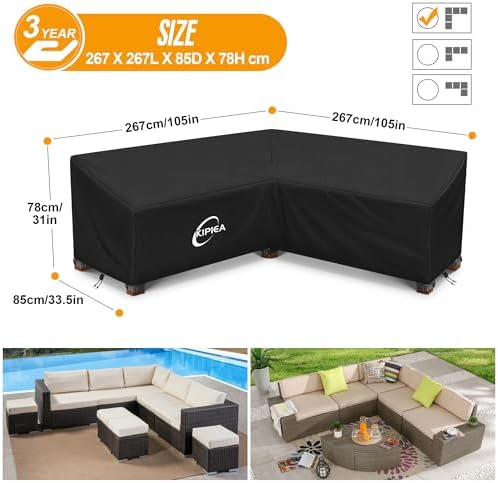 Kipiea Patio V-Shaped Sectional Sofa Cover, 420D Heavy-Duty Oxford Fabric - Image 2