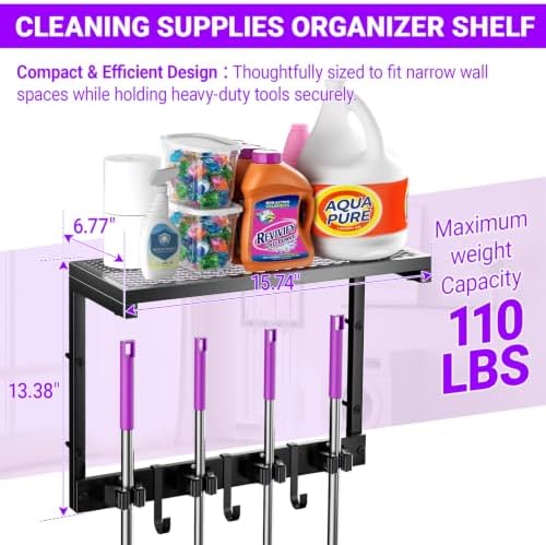 Heavy Duty Broom Holder Wall Mount, All-Metal Mop Rack - Image 2