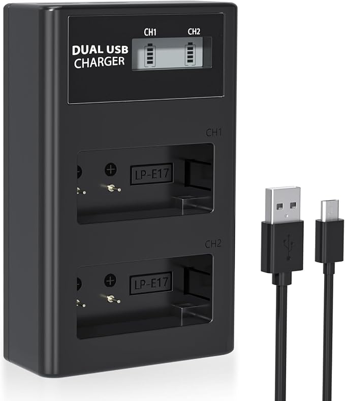 LP LP-E17 Battery Charger, LCD Display & USB-C Dual Slot Charger Compatible by LP