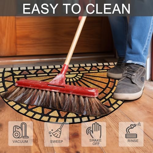 CHICHIC Front Door Mat 18"x30" Outdoors Heavy Duty Rubber Mat, Semicircle - Image 5