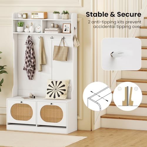GIANTEX 4-In-1 Hall Tree with Bench and Shoe Storage, Entryway Bench with Coat - Image 4