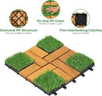 Interlocking Acacia Wood and Artificial Grass Deck Tiles 12"x12", 0.94" Thick - Image 5