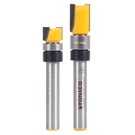 YONICO Router Bits Pattern Bit Flush Trim Set 2 Bit 3/8-Inch Diameter 1/4-Inch by Yonico