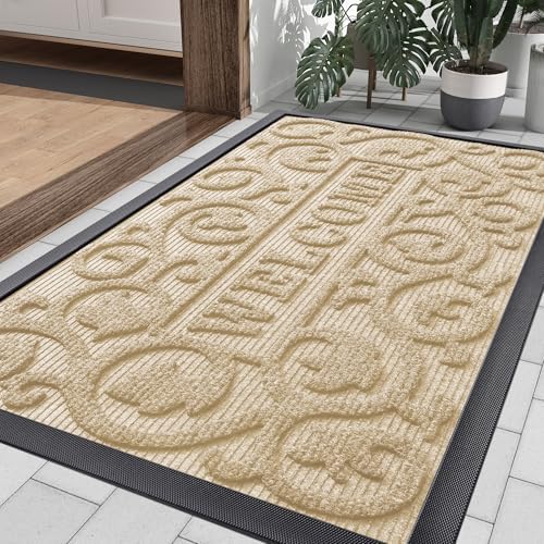 Smiry Front Door Mat Outside Entrance, Low Profile Rubber Doormat by Smiry