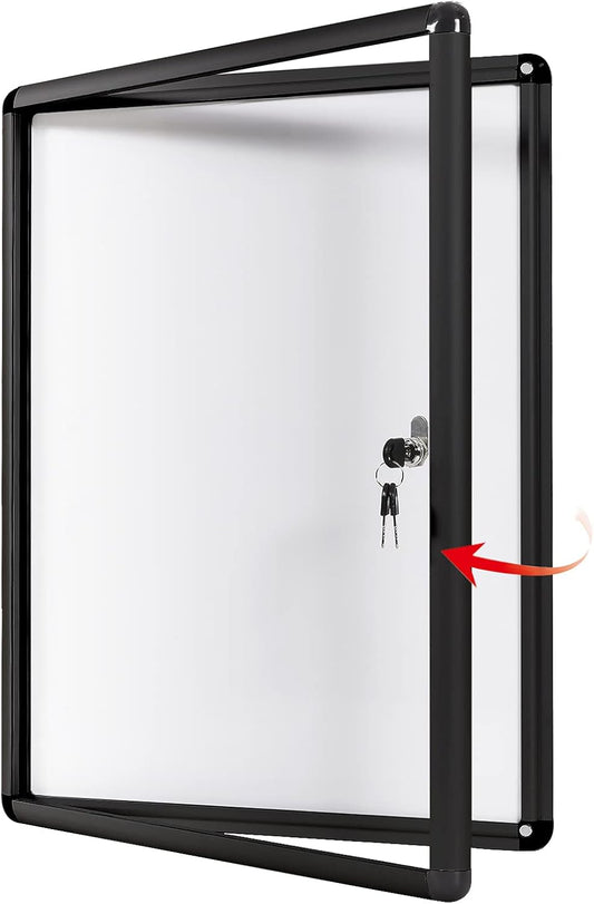 SWANCROWN Enclosed Notice Board Magnetic Bulletin Boards for Office with Locking Door,Black Frame, 26x20inch(4XA4
