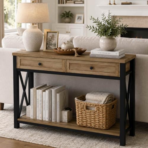 BON AUGURE Entryway Table with Storage, Sofa Table 2 Drawers, 47In Vintage - Image 6