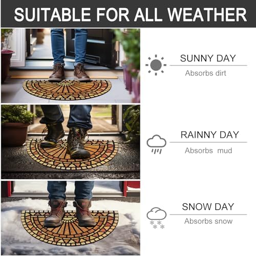 CHICHIC Front Door Mat 18"x30" Outdoors Heavy Duty Rubber Mat, Semicircle - Image 6