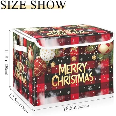 Bolaz Storage Bins with Lids and Handles, Christmas Red Plaid Storage Box - Image 3