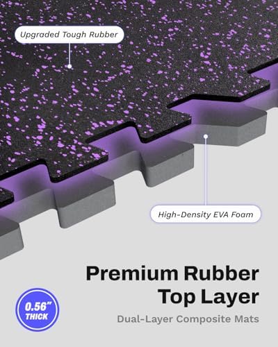 AIRHOP 0.56in Thick 24 Sq Ft Exercise Equipment Mats, 6 Tiles Upgraded Rubber - Image 2